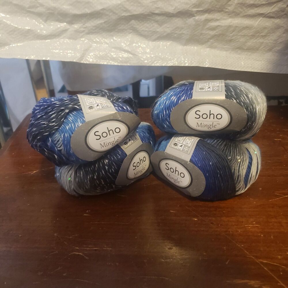 NEW SOHO Mingle yarn variegated yarn-blues all crochet knit w sequins 4 skeins